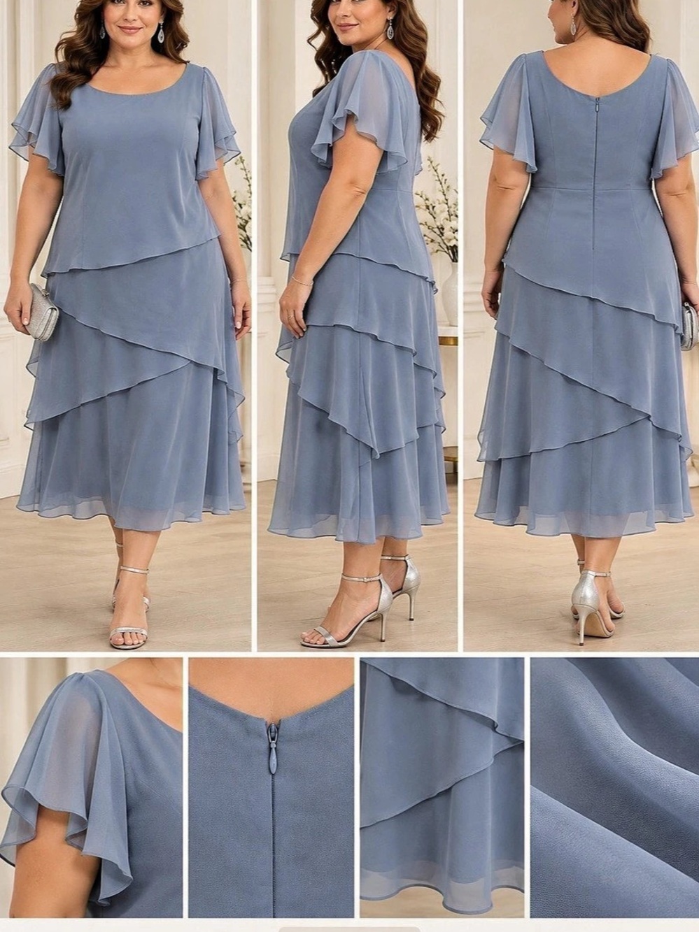 Formal Dress Tiered Midi in Blue Size 16 NWT